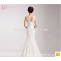 Señoras Fishtail trompeta vestido de novia de novia 2017 Bajo cuello redondo V espalda de encaje vestido de fiesta Applique